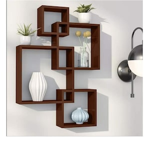 Modern Intersecting  Wall Shelf/ Home Wall Decor Set of 4 in BRown Color /  Home Decor