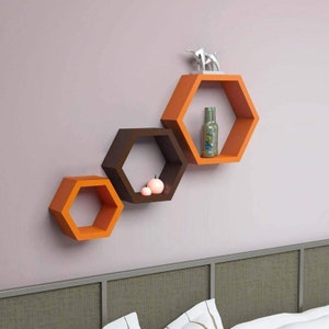 Hexagon Shelves Honeycomb Shelf, Set of 3 Floating Hexagon Shelf White / Wall Art/ Geometry Shelves| Home Decor/ Wall Decor/Gift Item