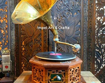 HMV Gramophone Antique, Fully Functional Working Phonograpf, win-up record player, Solid wood, Vintage, Special price for ETSY