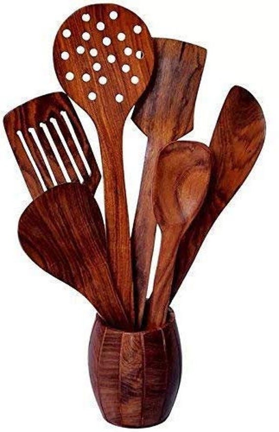 Wooden Utensil Set with a Holder (8 Piece)