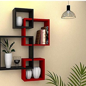 Modern Intersecting  Wall Shelf/ Home Wall Decor Set of 4 Red And Black/  Home Decor / Wall Decor