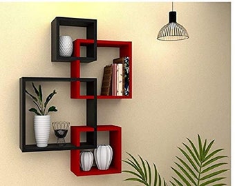 Modern Intersecting  Wall Shelf/ Home Wall Decor Set of 4 Red And Black/  Home Decor / Wall Decor