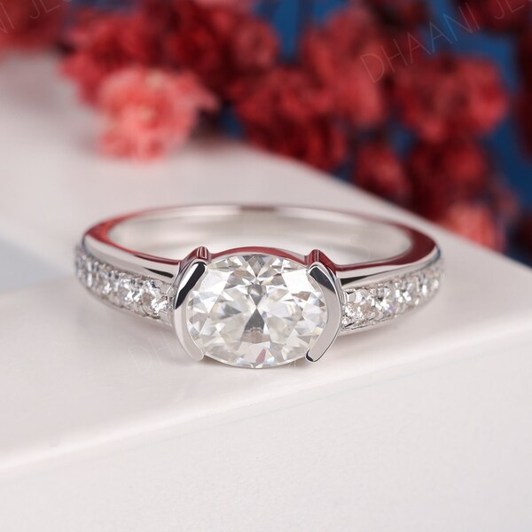Horizontal Oval Engagement Ring Etsy