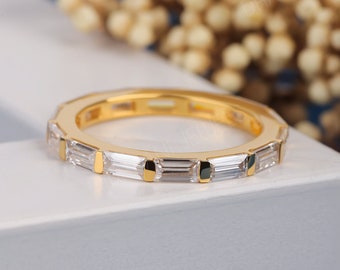 Baguette Moissanite Full Eternity Band: 14K Yellow Gold Wedding Ring