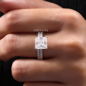 Princess Cut Bridal Set 14k White Gold Hidden Halo Wedding Ring Set Solitaire Ring With Eternity Matching Band Classic Anniversary Gifts