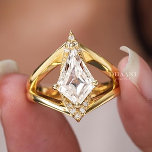 Moissanite Split Shank Ring Kite Shape Diamond Engagement Ring Antique Wedding Ring For Her Bridesmaid Gifts For Wedding Day Gift For Women