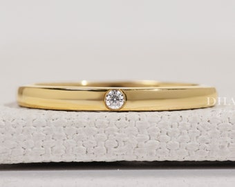 Flush Set Diamond Wedding Band, Classic Solitaire Single Diamond Stackable Band, Conflict Free 1.80 MM Wide Band, Simple Engagement Band