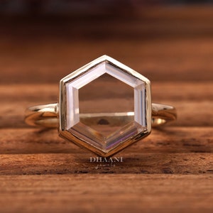 Hexagon Cut Engagement Ring Moissanite Portrait Cut Ring Bezel Set Solitaire Ring Fancy Cut Diamond Wedding Ring Forever One Diamond Ring