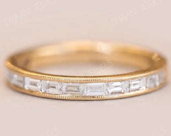 14K Gold Baguette Diamond Eternity Band: Thin Channel Set Ring