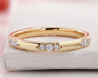 Moissanite Eternity Band: Thin Sterling Silver Stacking Wedding Ring