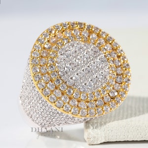 14K Gold Moissanite Diamond Fully Iced Out Men's Band Ring, Hip Hop Jewelry For Rapper, Cluster Bid Diamond Ring, Cocktail Ring Gift for Him