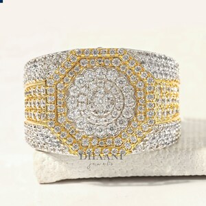 Large Square Iced Out Statement Ring, Moissanite Hip Hop Men's Ring, 925 Silver Cluster Engagement Ring For Men, Cocktail Ring Gift For Him