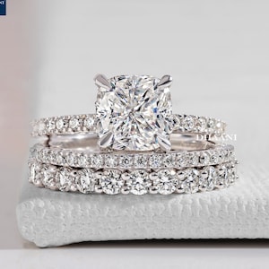 Moissanite Engagement Ring 3pcs Set Bridal Ring Set 2.5 CT Cushion Cut Moissanite Ring 14K White Gold Wedding Ring Promise Ring Gift For Her