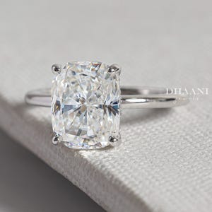 Hidden Halo Moissanite Engagement Ring: Elongated Cushion Cut, 14K White Gold