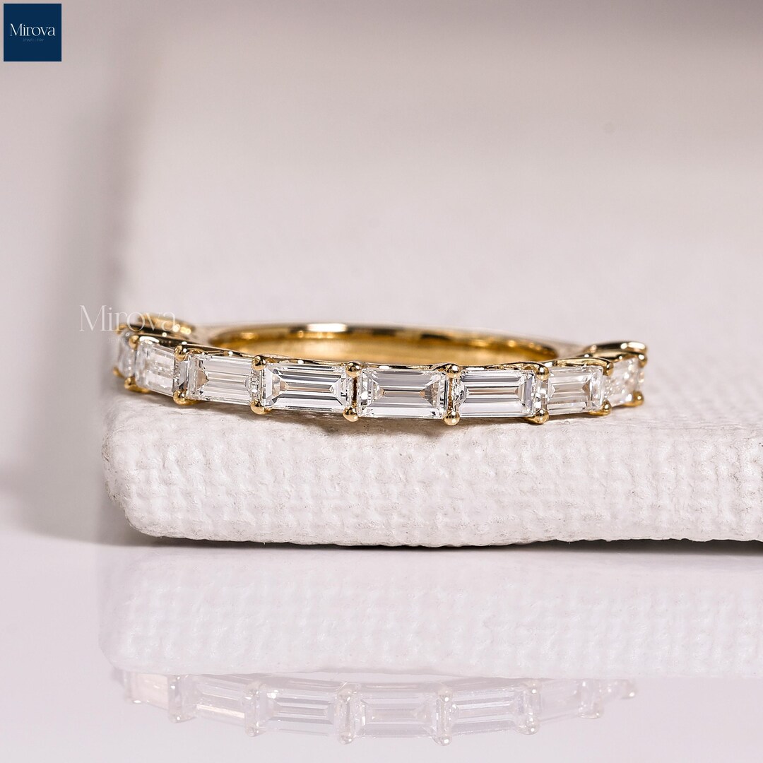 Baguette Diamond Wedding Band, 14K Gold Baguette Diamond Stackable Ring ...