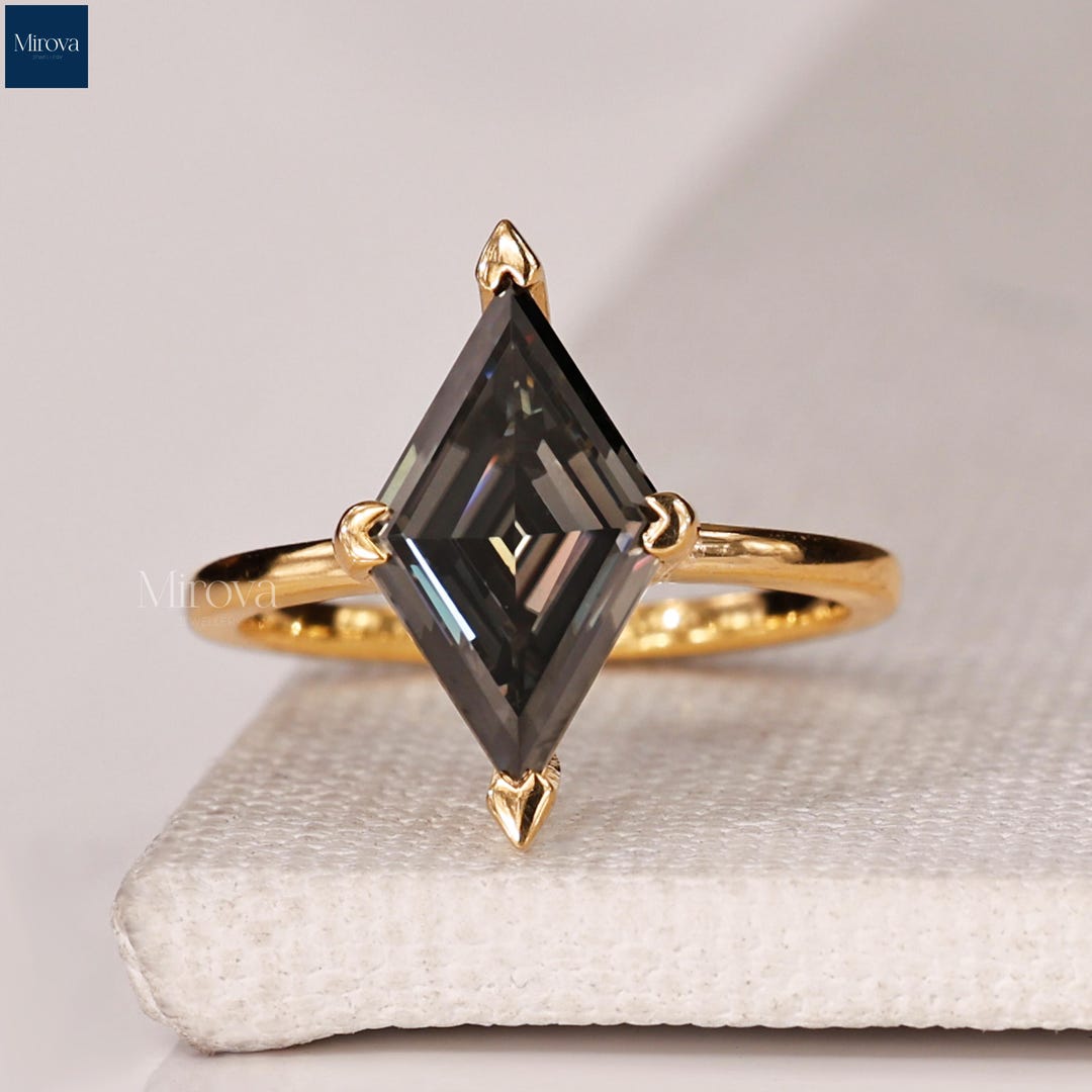 Kite Cut Engagement Ring, Angular Black Diamond Jewelry Gift, Precision ...