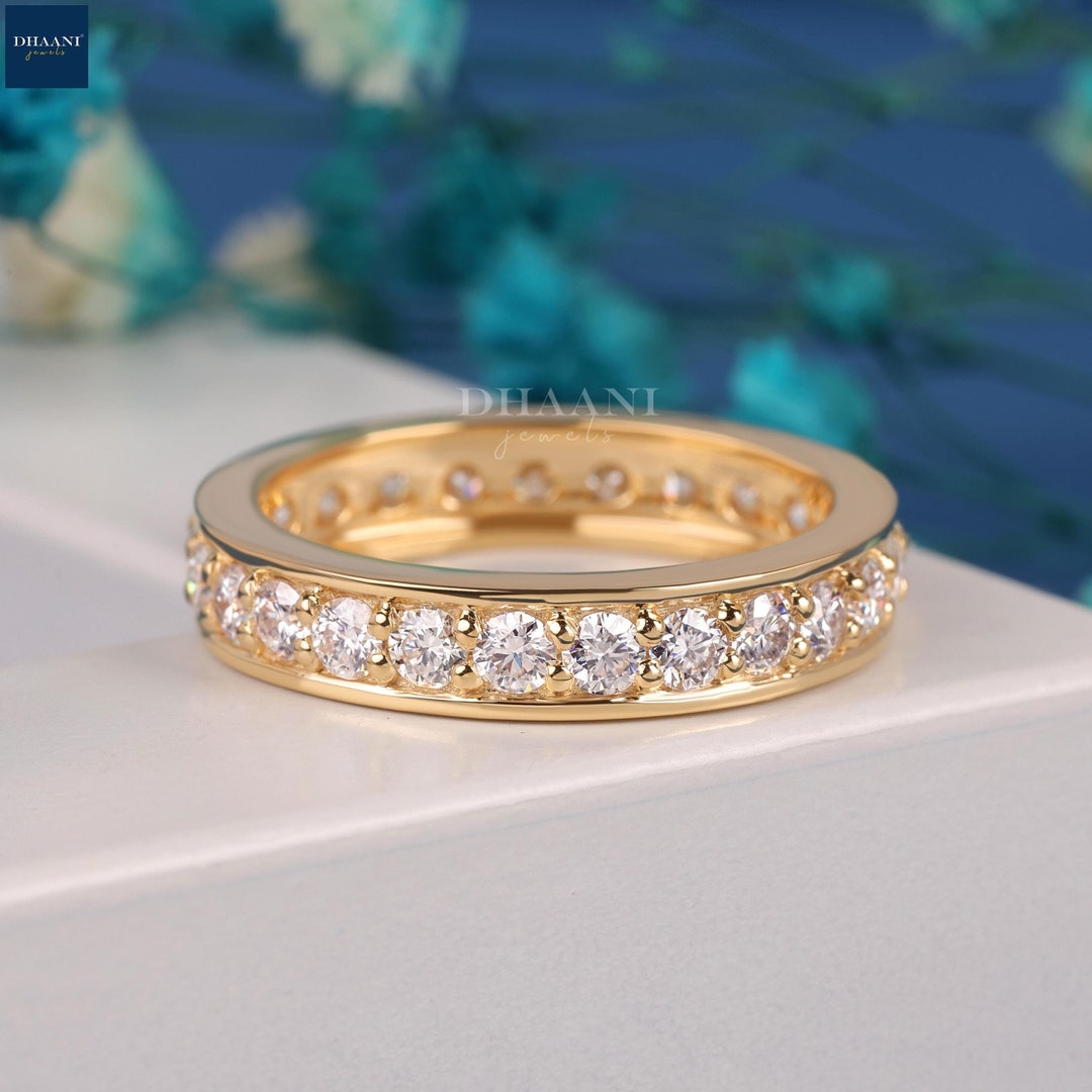 Vintage Inspired Round Moissanite Ring, 14K Yellow Gold Full Eternity ...