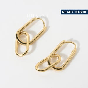 Dangle Link Chain Hoop Earrings, Paperclip Earrings, Double Cable Link Dangle Hoop Earrings, Minimalist Trendy Earring, Perfect Gift For Her