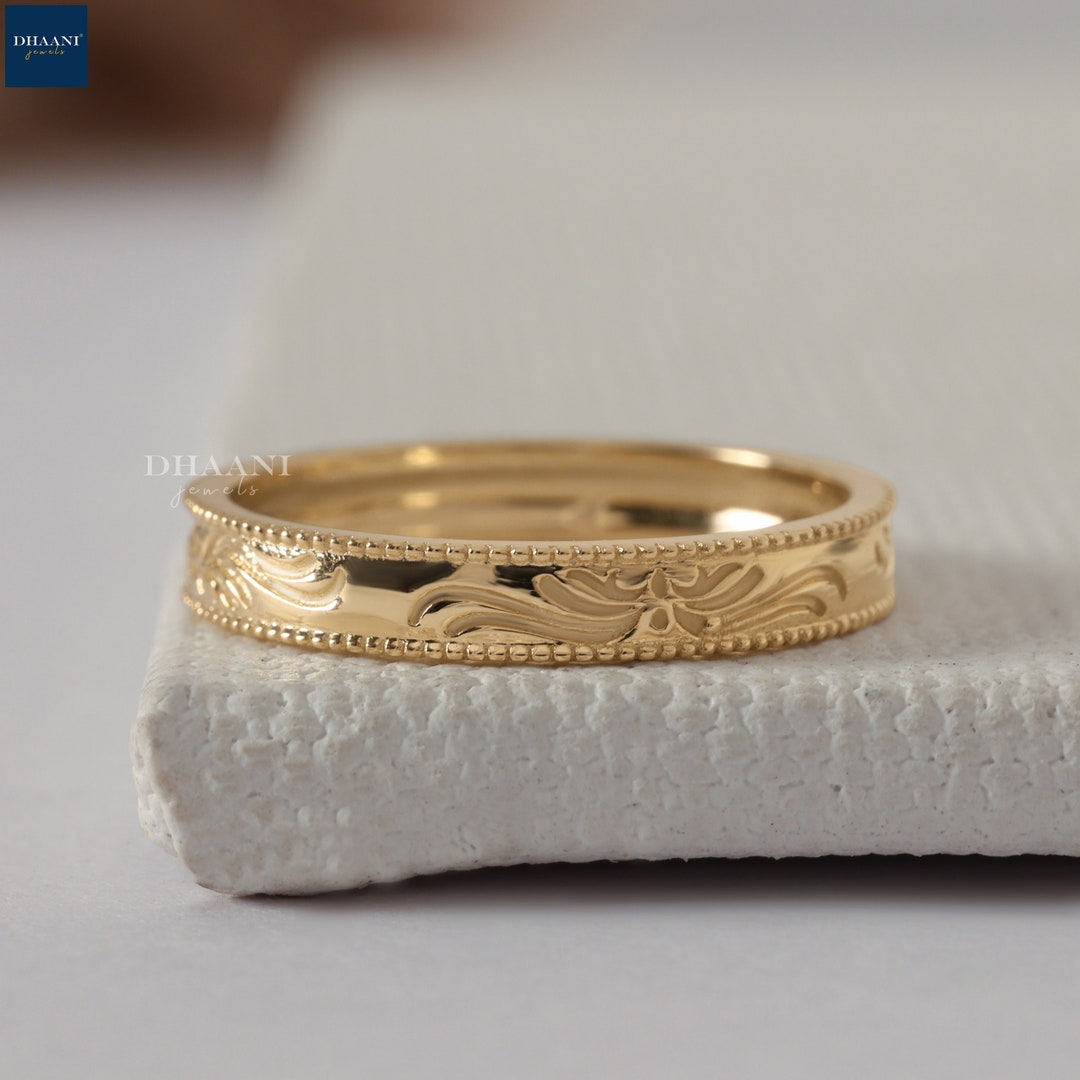 Vintage Wedding Band 14K Solid Yellow Gold Matching Engagement Ring ...
