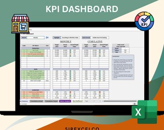 Retail KPI Dashboard Excel Template | Dynamic Monthly & Cumulative Metrics Tracker | Target vs Actual Performance Analysis
