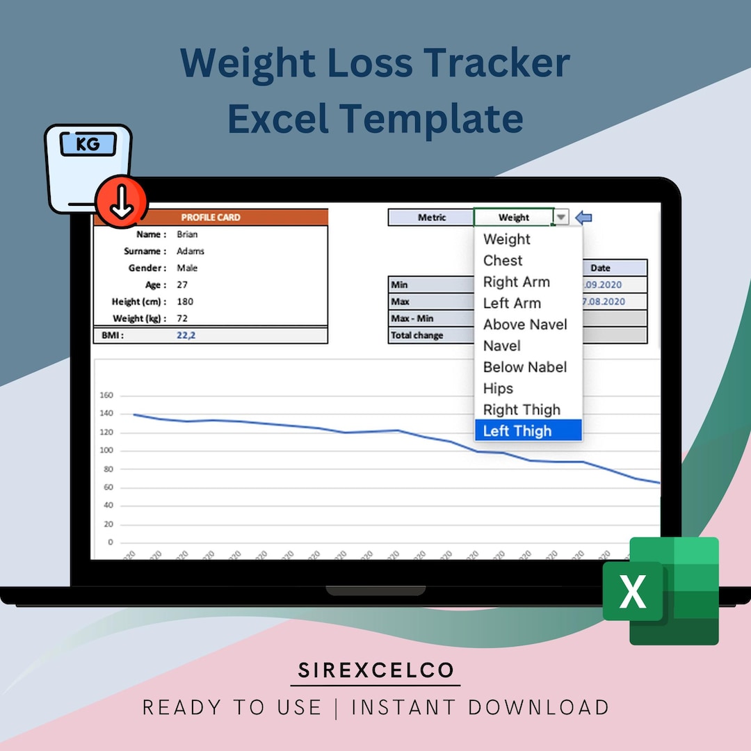 Measurement Tracking Chart Weight and Measurements Tracker Excel Template | Dynamic Charts for ...