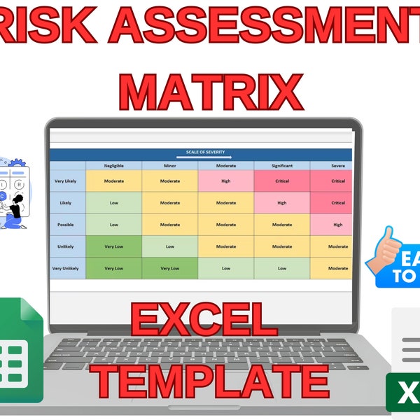 Risk Assessment Matrix Template, Matrix Digital Excel Templates, Risk Management Tool, Risk Register, Excel HIRA risico Template