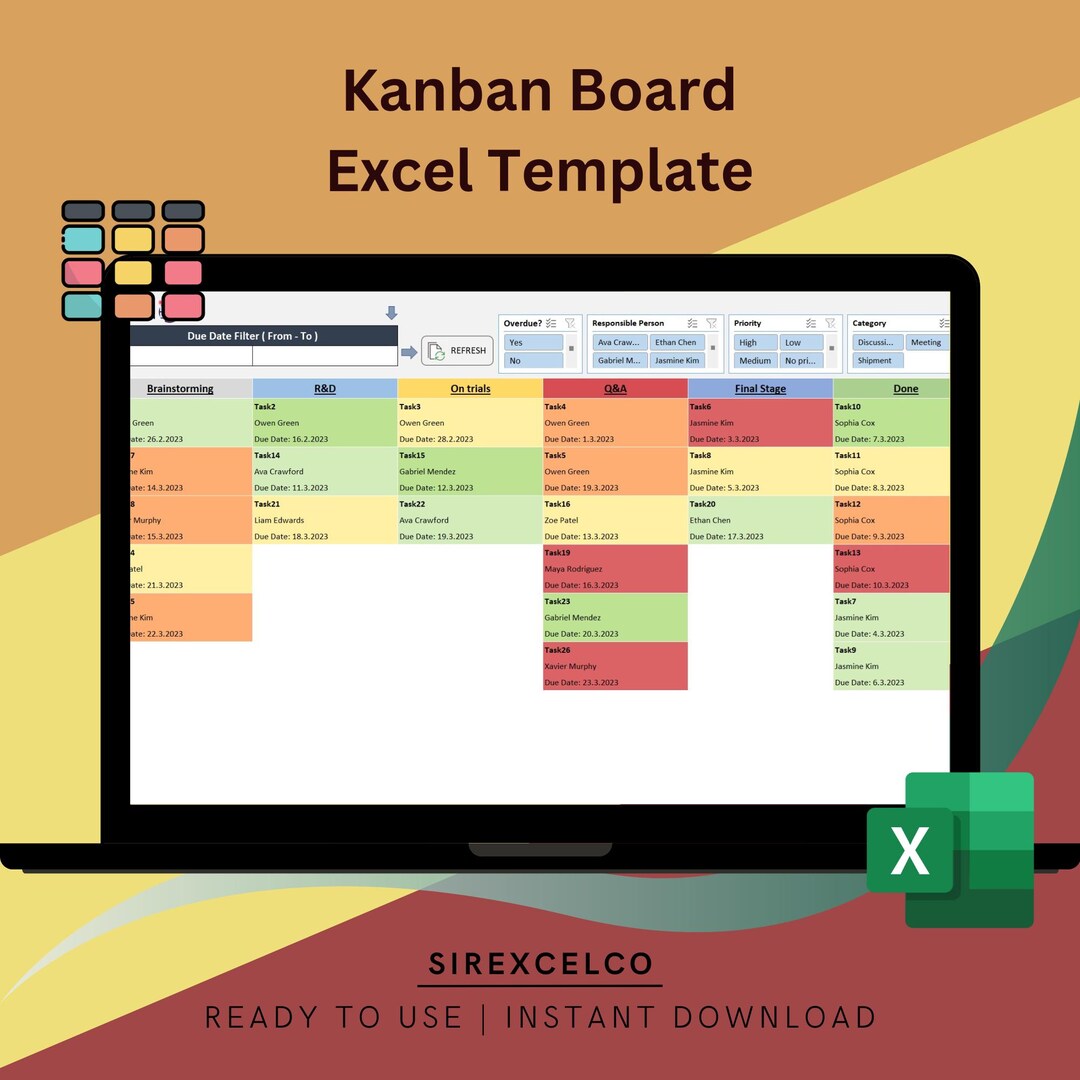 Dynamic kanban board excel template for team workflow management easy