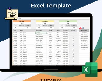 Advanced To Do List Excel Template | Digital Daily Planner | Printable Productivity Planner | Monthly To-Do List |  | Editable Spreadsheet