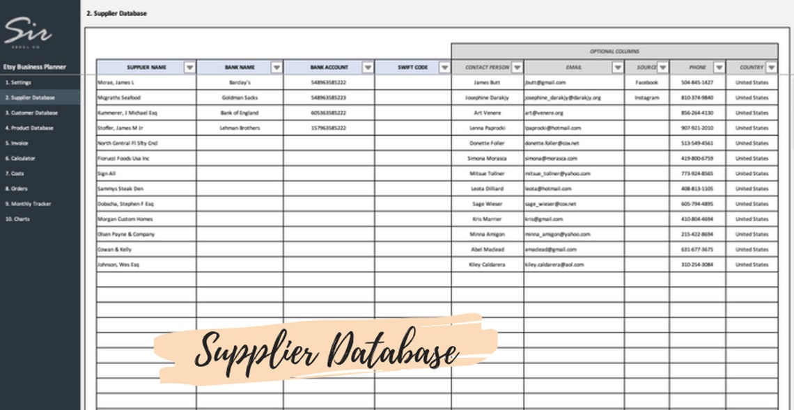 Business Planner Excel Template, Etsy Shop Planner Sheet Template ...