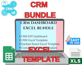 CRM Excel Template Bundle, CRM Dashboard Template, Kanban Board Editable, Contact List, Lead Tracker, CRM Tools for Customer Template