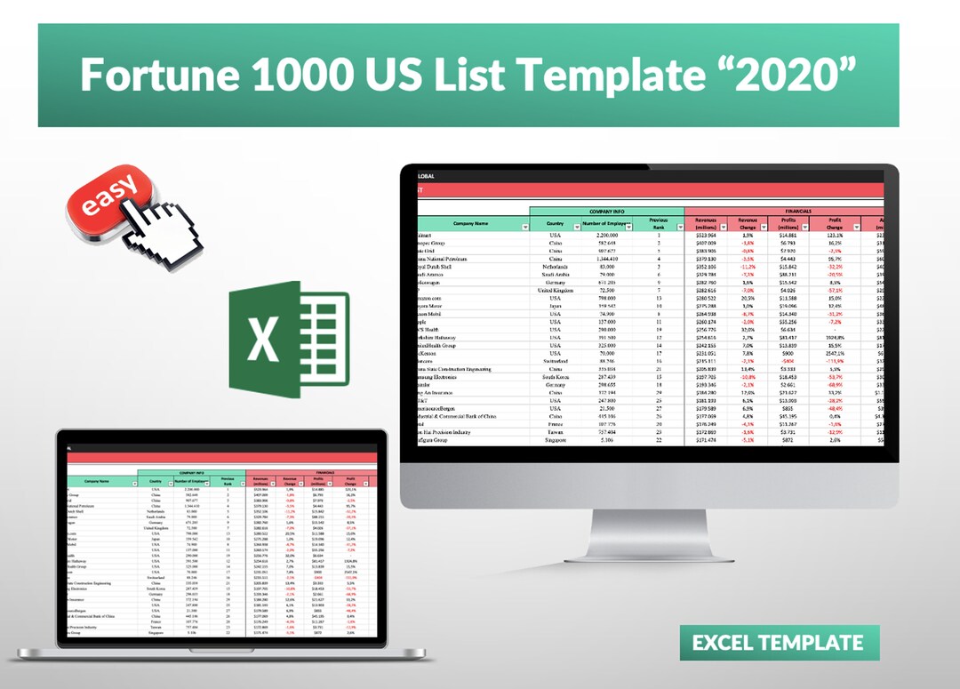 Fortune List 2020 US 1000 Companies in Excel, Fortune 1000 US Excel