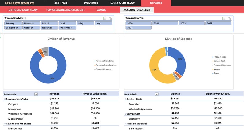 Cash Flow Statement Excel Template | Track Income, Expenses, Financial Balance, Profit and Loss, Balance Sheet, Accounting for business image 5