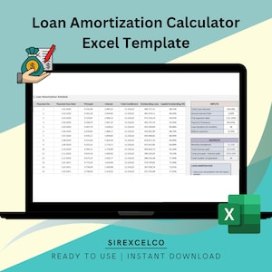 Può includere: Uno schermo di computer che mostra un modello di Excel per un calcolatore di ammortamento del prestito. Il modello include input per l'importo totale del prestito, il tasso di interesse annuale, la data del primo pagamento, la frequenza di pagamento, la durata del prestito e il pagamento a palloncino. Gli output includono la rata mensile, gli interessi totali pagati, il capitale totale pagato e il numero totale di pagamenti. Il modello include anche un programma di ammortamento del prestito.