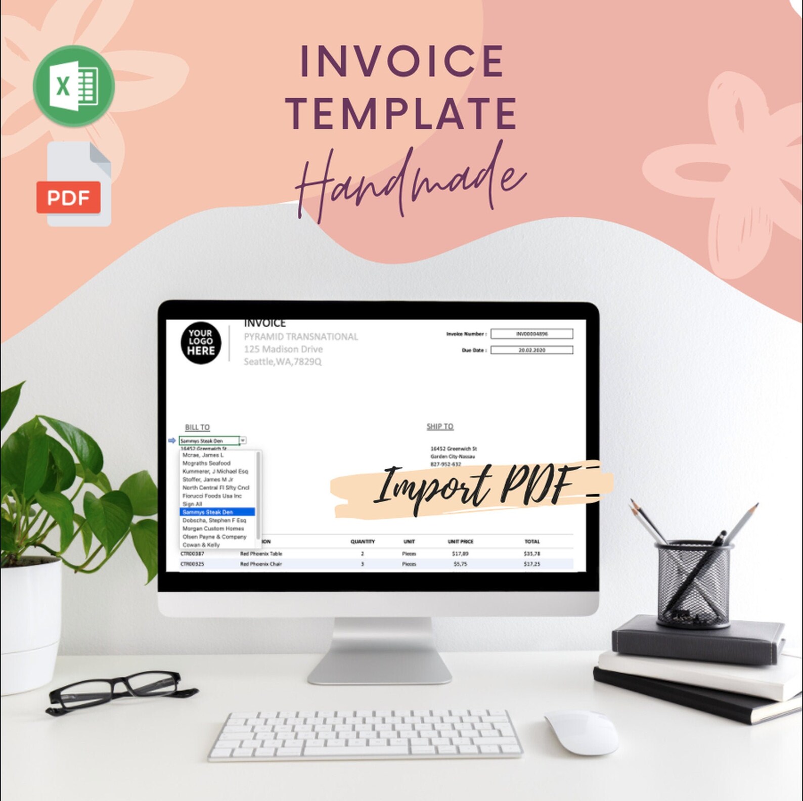 Editable Invoice Excel Template | Printable Business Invoice | Small