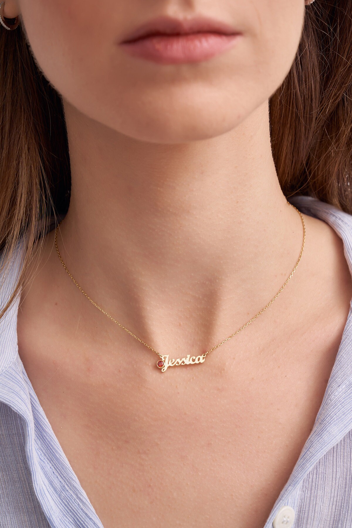 Name Necklace With Birthstone 
