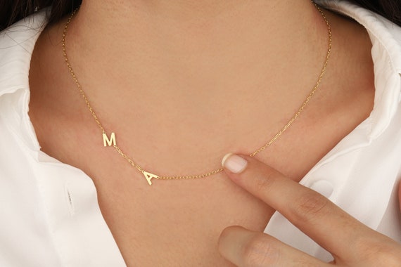 14K Solid Gold Initial Necklace Gold 