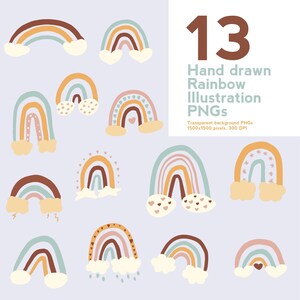 Hand Drawn Boho Rainbow Clipart Illustrations | Chunky rainbow art for nursery, stationery rainbows, commercial use rainbow illustration