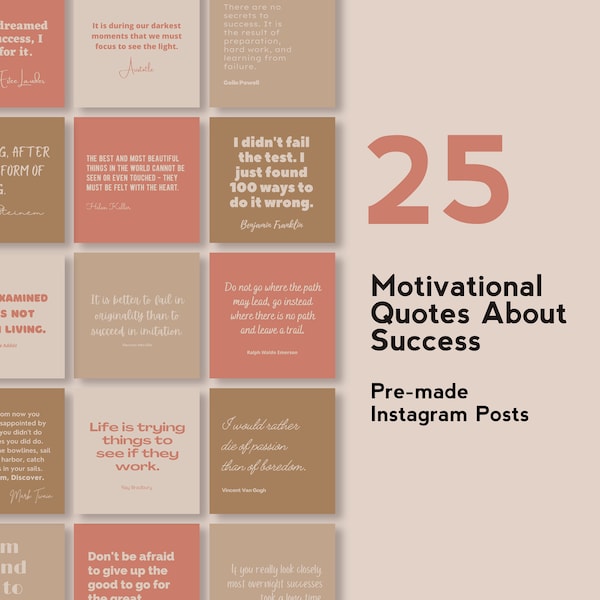 READY TO USE: 25 Motivational Success Quotes For Instagram | Instant Download Digital File Social Media Posts, Instagram Success Quote