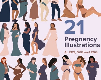Ilustraciones vectoriales de embarazo / DESCARGA DIGITAL / Ilustraciones editables de mujeres embarazadas, clipart de maternidad minimalista, mamá para ser arte