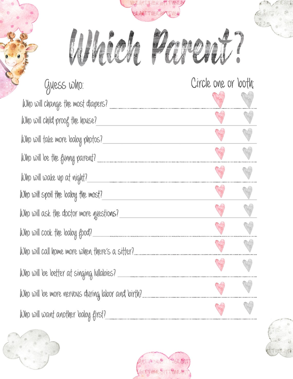 Which Parent Baby Shower Game Printable - Etsy