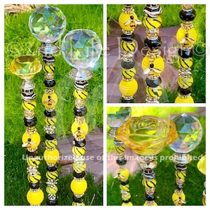 Honey Bee Suncatcher Garden Stake, Beaded Fairy Wand Decoration + Bumble Bee Magnet  *SAVE THE BEES*