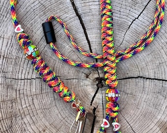 Rainbow Paracord ID Badge Lanyard with Enamel Bead, Handmade USA