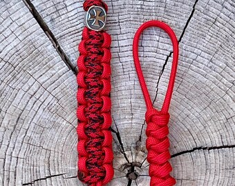 Firefighter EDC Paracord Knife Lanyard, Stainless Steel Maltese Cross Bead, 2 Piece Set
