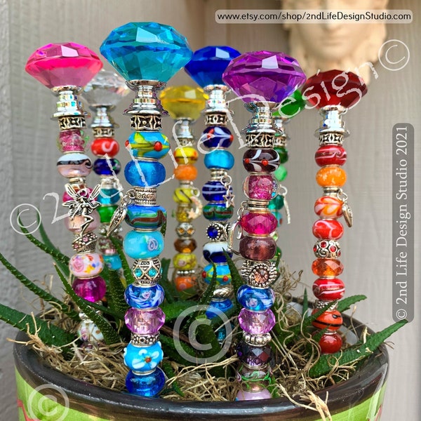 Fairy Garden Stake, 7" CUSTOM Exquisite Beaded Garden Fairy Wand Decoration / Suncatcher, SAVE on 2 or more w/ Mix & Match Discount