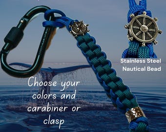 Ship's Wheel Nautical 550 Paracord Lanyard with Your Choice of Clasps for EDC Knife-Key Fob-Key Ring-Keychain-Backpack/Boat Wheel Paracord