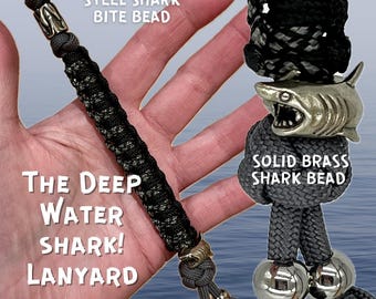 Shark! EDC Paracord Lanyard For Knife, Accessories Stainless Steel Shark Bite with Shark Bead Lanyard HANDMADE in USA