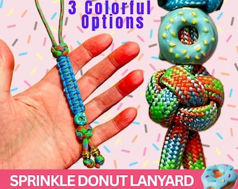 Dessert Warrior Knife Sprinkle Donut Lanyard: 3 Color Options! Enamel & Metal Doughnut / Fun Gift