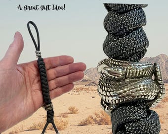 Custom Rattlesnake Paracord Knife Lanyard: 70 Colors, White or Yellow Brass. Snake Lover Gift