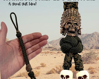 Warrior Skull Paracord EDC Knife Lanyard with Skull Beads. Handmade. Copper Colored Brass Warrior Tribal Skull Bead