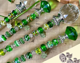 Irish Garden Stake+Celtic Earring Set Fancy Glass Decoration+BONUS Trinity Knot Earring/Fairy Wand Suncatcher/Ireland Green/Four Leaf Clover